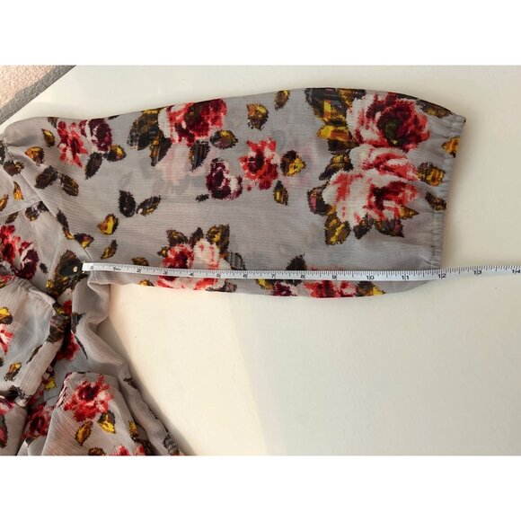 Princess Vera Wang Women Floral Button-Down Blouse Size M Gray/Red Pattern - Picture 6 of 7